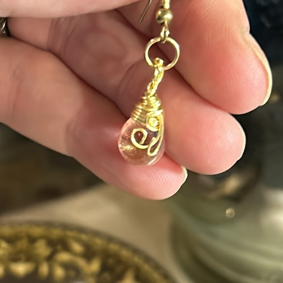 Gold Wire Wrap Coral Teardop Earrings - Picture 4 of 5